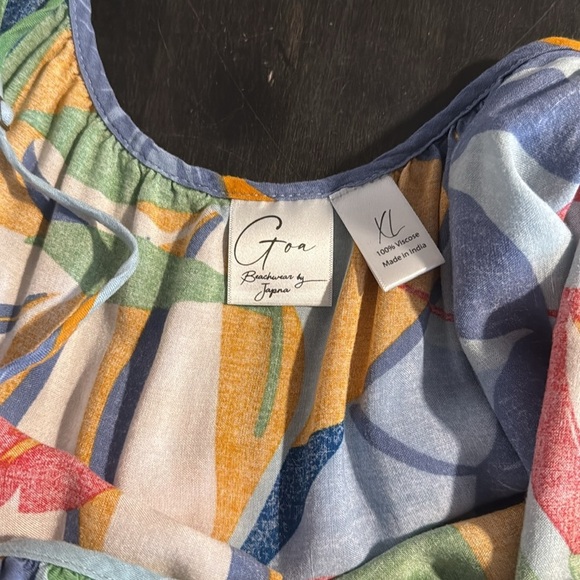 GOA by Japna Blue Tropical Botanical Tiered Midi Dress Size XL - Picture 4 of 6